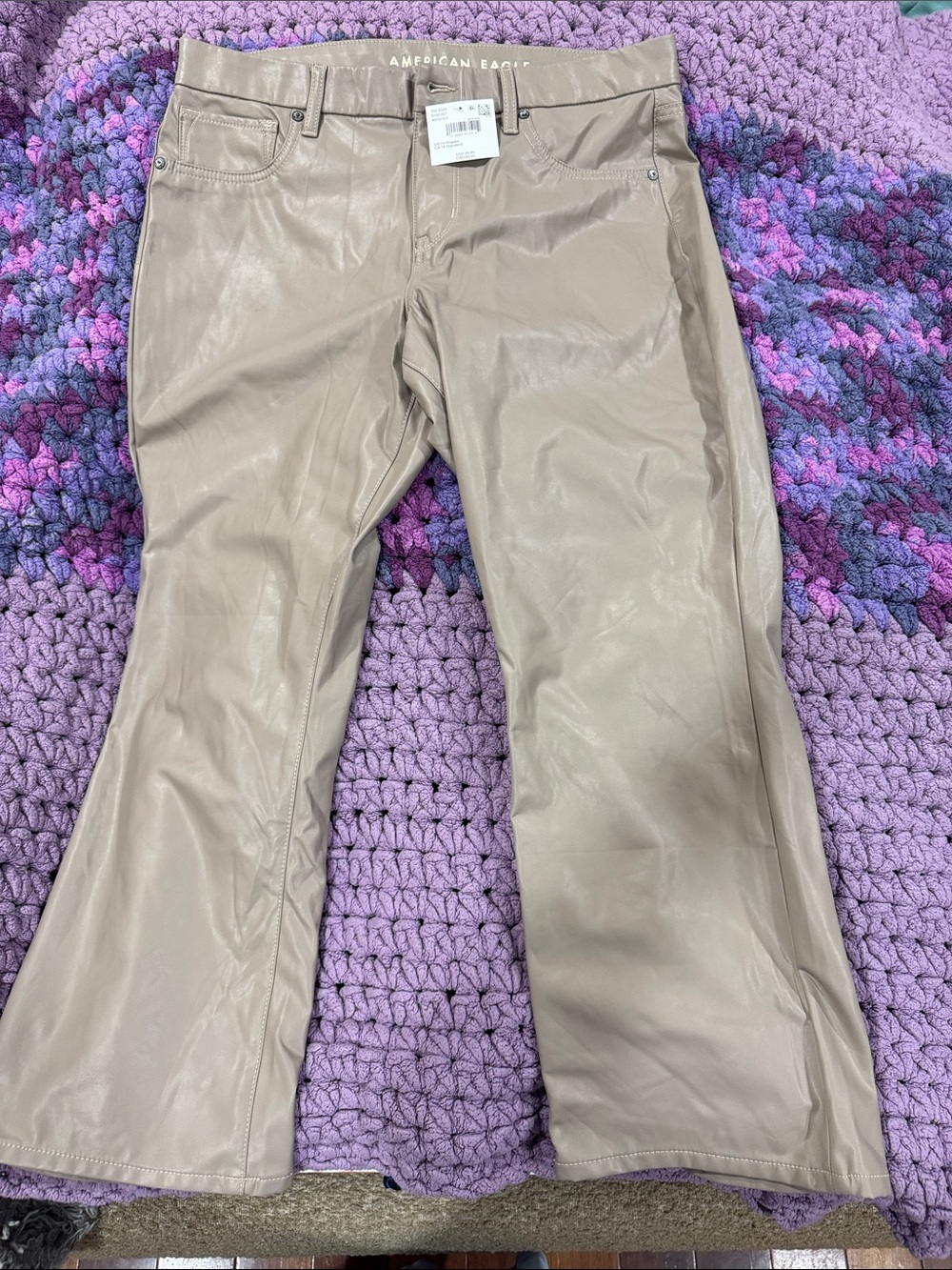 American Eagle Outfitters Taupe Coated Faux-Leather Capris